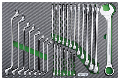 Набор комбинированных и накидных ключей 6-32 мм, 28 пр в мягком ложементе (D) TOPTUL